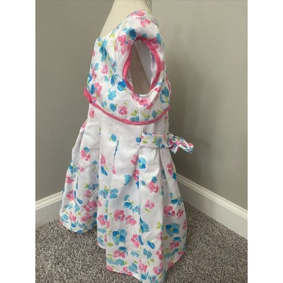 GIRLS JONA MICHELLE DRESS 4T - WHITE WITH PINK AND TURQUOISE FLOWERS - Picture 4 of 4